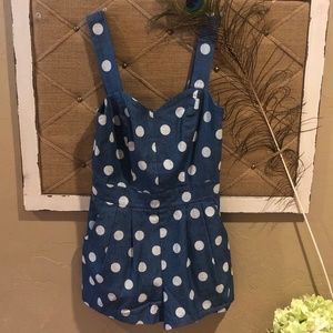 Blue and White  Polka-dot Romper